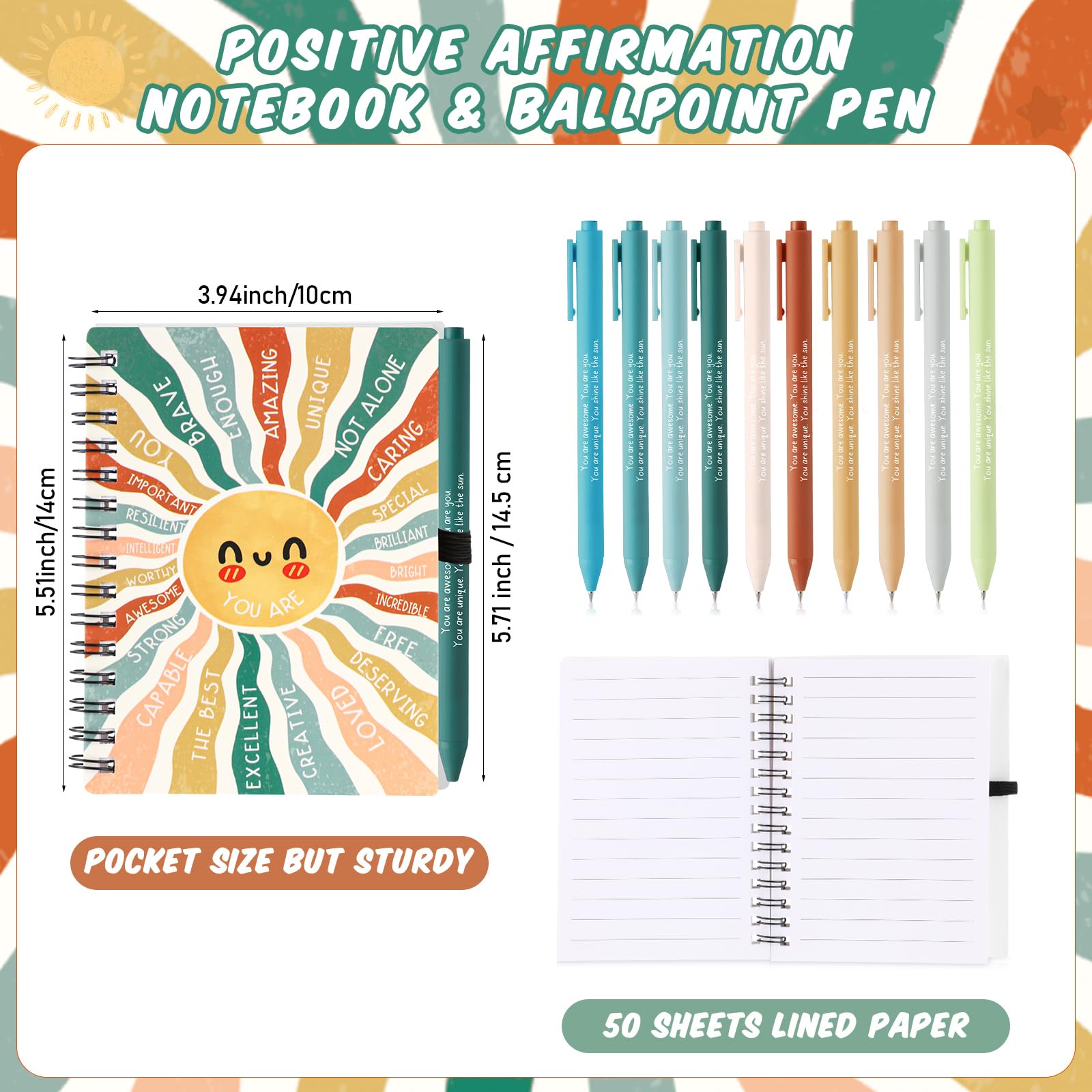 Thenshop 60 regali per il ritorno a scuola per studenti di insegnanti premi in classe articoli per la salute mentale diari quaderni e penne per affermazione positiva per il personale dei dipendenti