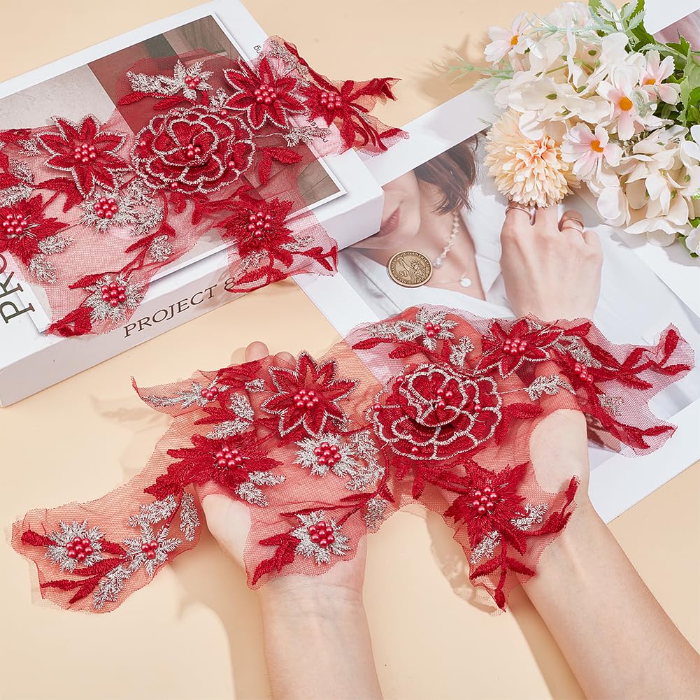 2 Stück 3D Blumen Applikationen - Mit Strass & Pailletten Für Kleider