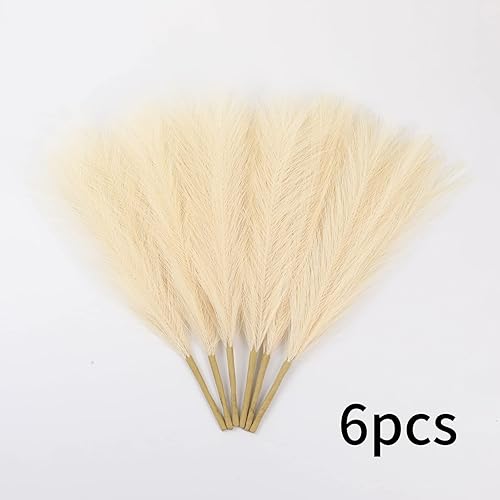 Miniatura 4 de Apeair 6 piezas de hierba de las pampas seca esponjosa, hierba pequeña de seda beige de 18 pulgadas, decoración de flores artificiales para bodas,
