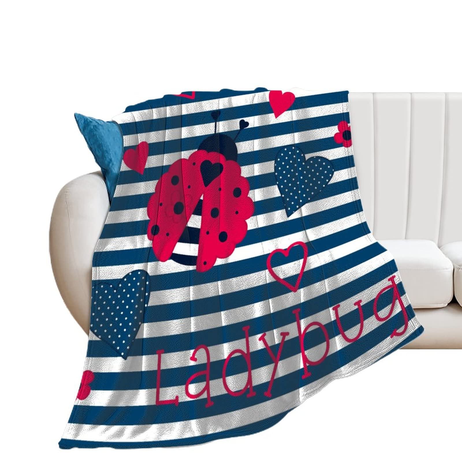 Couverture en flanelle coccinelle bleue idée cadeau plaid doux