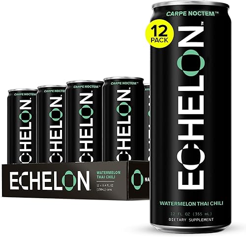 Echelon Bebida energética preentrenamiento Sandía y chile tailandés Pack de 12 Suplemento dietético de energía sostenida, enfoque y resistencia