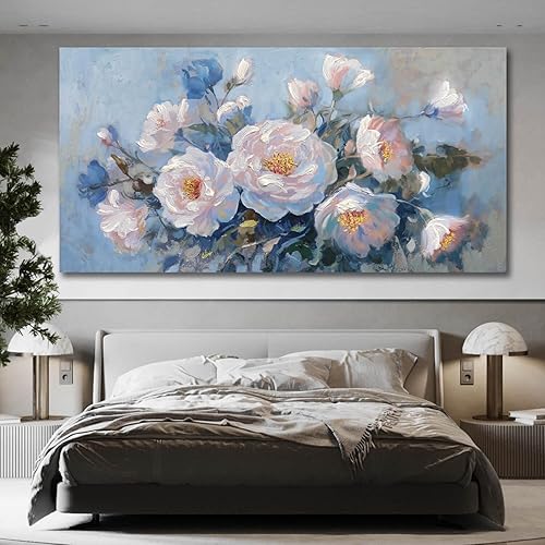 Miniatura 6 de Enartly Arte de pared de flores rosa grande para sala de estar y dormitorio, lienzo con pintura floral, cuadro texturizado retro, obra de arte