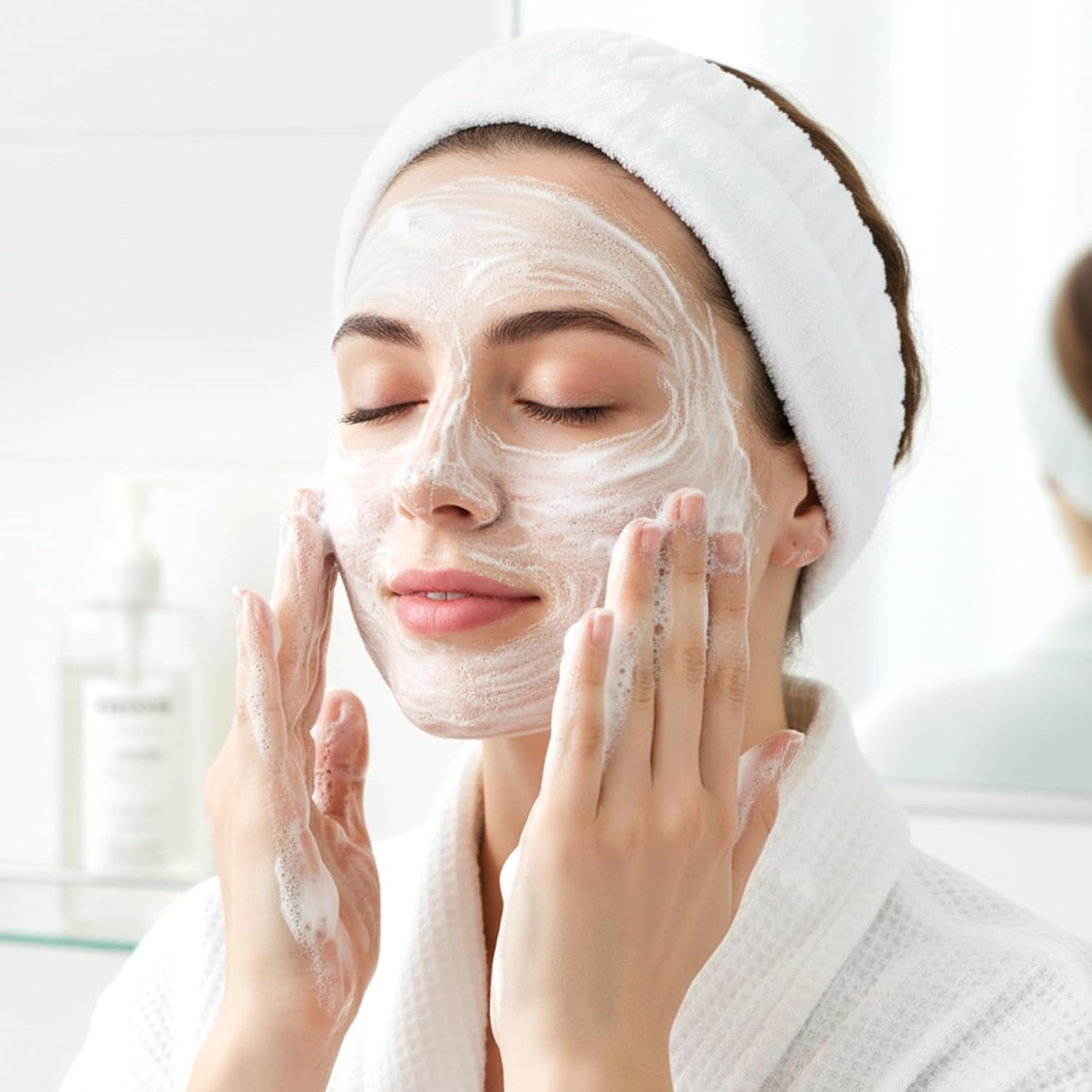 2Pcs Spa Headband, Make Up Headband Hair Head Band for Face Washing Hair Bands Men Absorbent Elastic Skin Care Head Band Wrap for Women Yoga Sports Shower Exercise (Blue, White) - Image 5