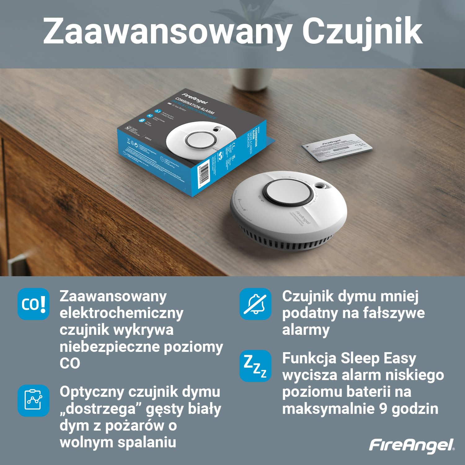 Fire Angel SCB10-INT Czujnik Czadu i Zadymienia Domu – Podwójny Czujnik Dymu i Czadu na Połączone Detektor Dymu i Detektor Tlenku Węgla – Biały