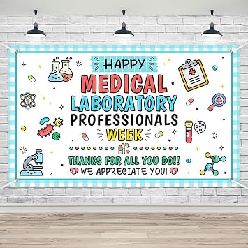 Lofaris Happy Lab Week Banner, 70.8 x 43.3 Inch Medical Laboratory Professionals Week Backdrop, Lab Week Party Decorations, Office Photo Booth Props, Thanks for All You Do Party Decor