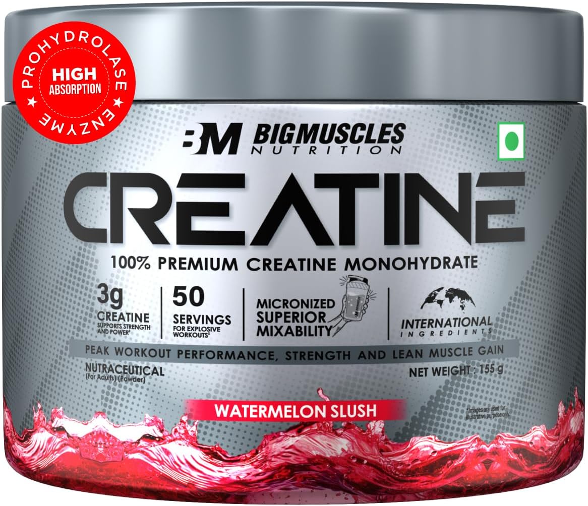 Bigmuscles Nutrition Creatine [150g, 50 Servings]|Watermelon Slush | Micronized Creatine Monohydrate To Support Lean Muscle Repair & Recovery|Increase Strength&Athletic Performance,Powder