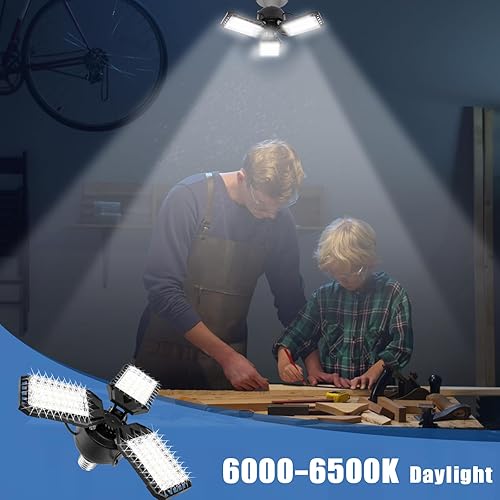 Miniatura 6 de Paquete de 2 bombillas LED para garaje, 80 W, 8000 lm 6500 K, luz LED de tienda con 3 paneles deformables, luz de granero de sótano, luces de techo