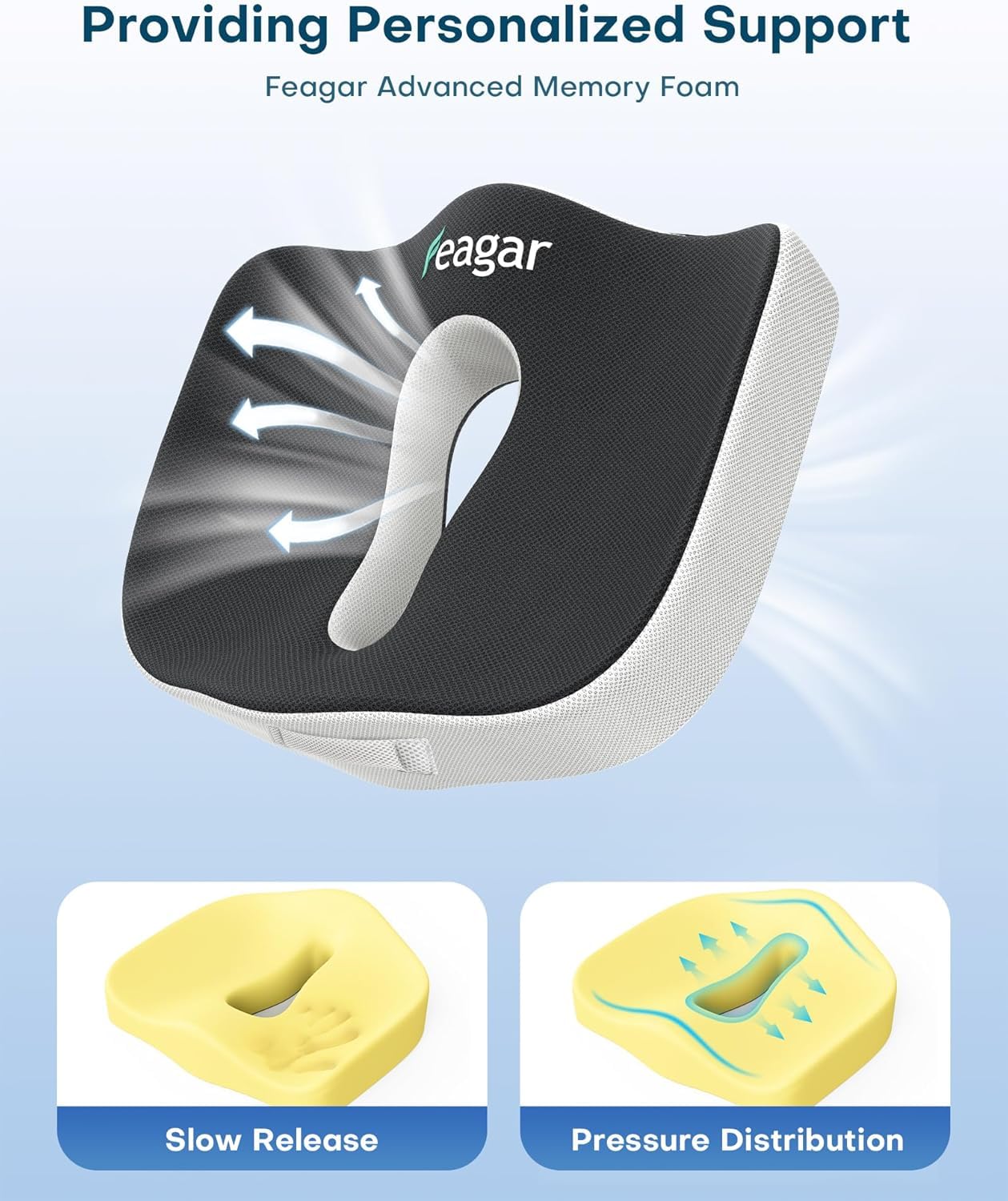 Feagar Cuscino Sedia Ufficio Grande: Ergonomico Cuscini per Sedie Antiscivolo XXL, Alleviare la Pressione, Comodo e Morbido Ortopedico Cuscino Memory Foam Sedia per Emorroidi, Auto, Sedia da Gioco