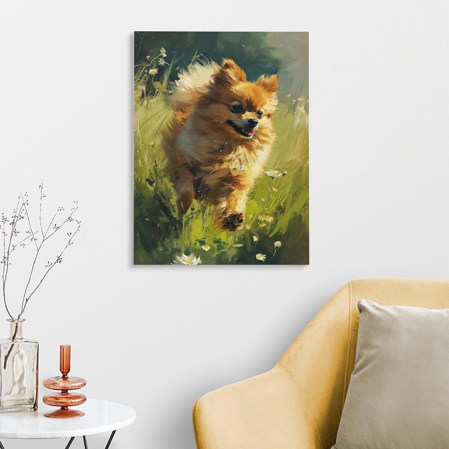 Pomeranian Dog Running Through Flowers Paint by Number, Adult Paint by Number Kits, Painting Kits for Adults Digital Oil Painting Gift and Home Wall Decor 12 * 16inch (30 * 40CM
