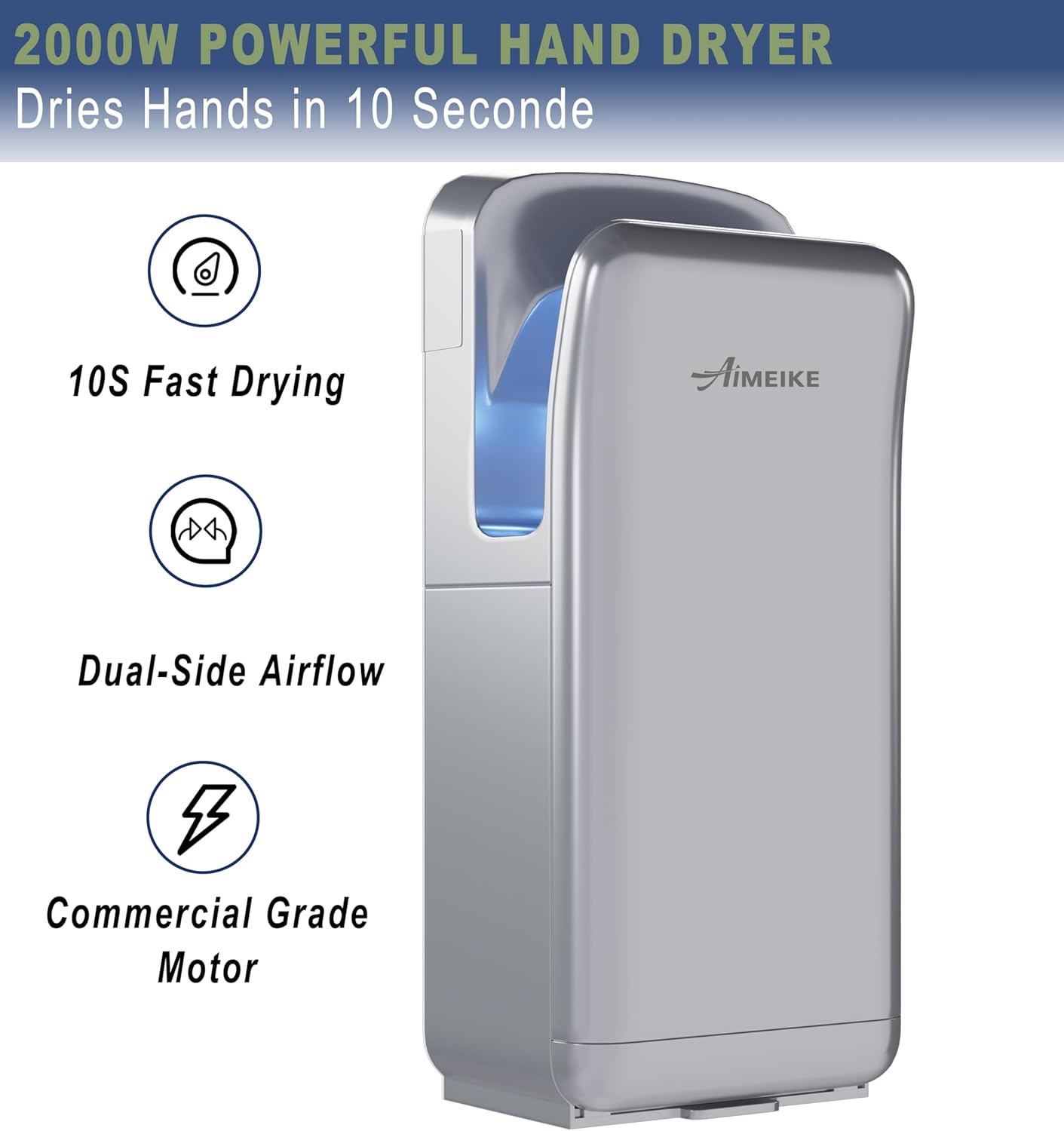 Automatic Commercial Vertical Hand Dryer High-Speed with HEPA Filter, Durable ABS Housing for Restrooms, Offices & High-Traffic Facilities