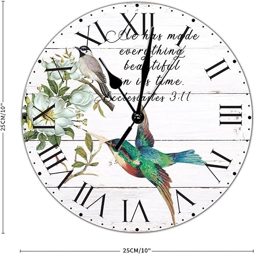 Miniatura 217 de ArogGeld He Made Everything Beautiful - Reloj de pared de PVC con flores rosadas, colibrí, reloj de pared grande con cita y números romanos, reloj