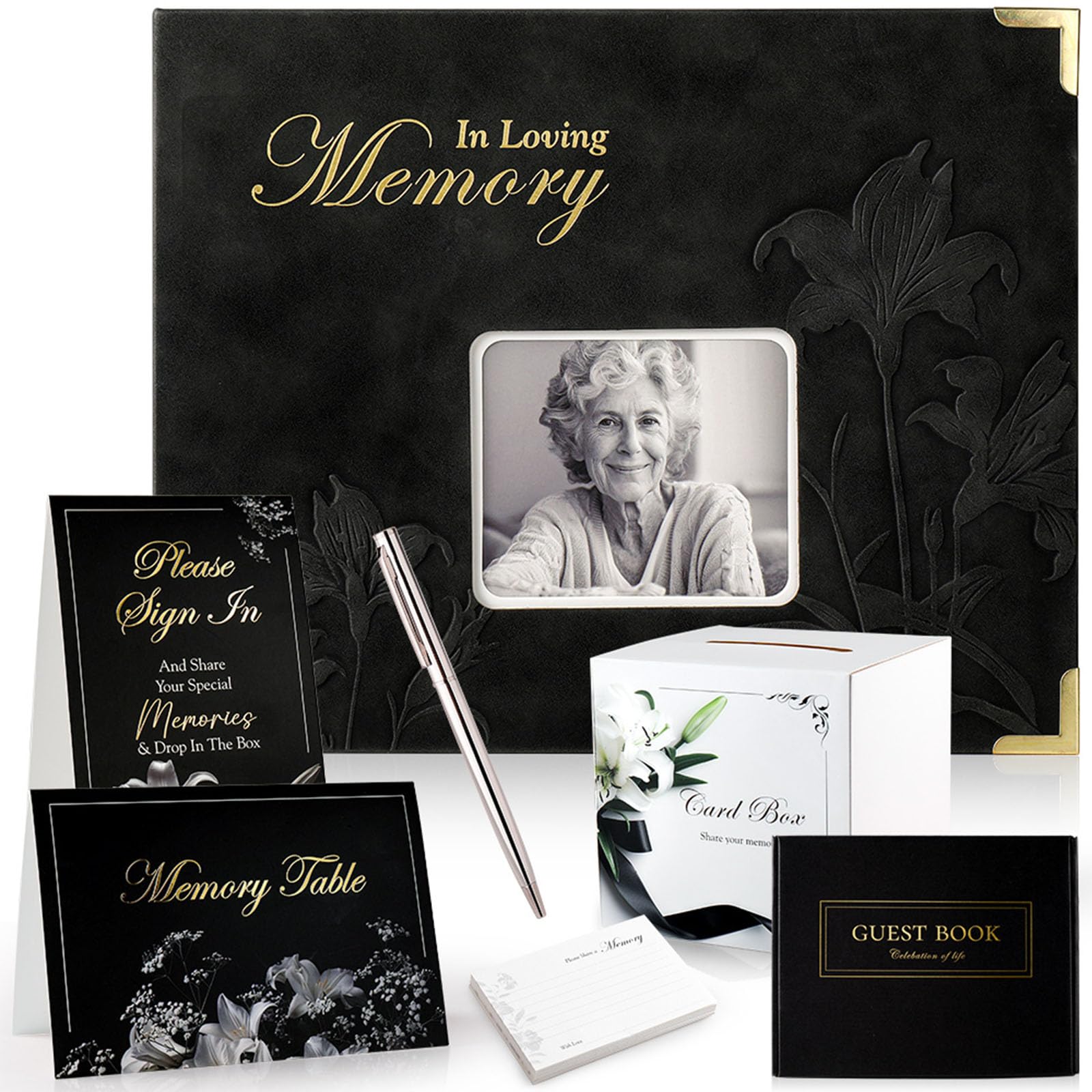 AISBUGUR Memory Book for Funeral: Condolence Book & Funeral Memory with Photo Cover - Personalized 8x10 Guest book Set for Memorial Service and Celebration of Life