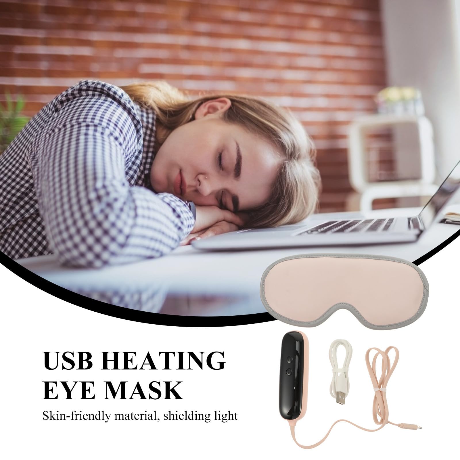 Cabilock Verstellbare Heiz Augenmaske mit USB 1800ma, Leder Baumwolle Rosa
