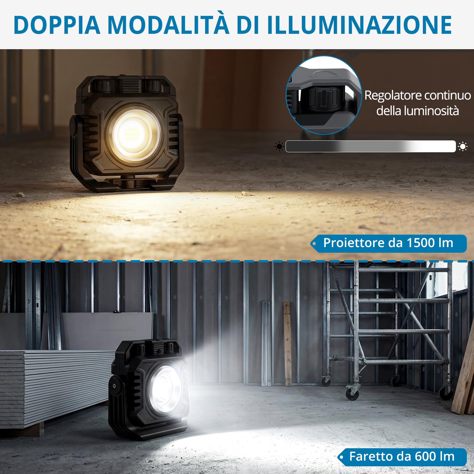 AUTOUTLET 2pz Lampada Portatile LED Ricaricabile 1500 LM,Lampada da Lavoro con 3 Modalità di Illuminazione,Impermeabile IP65 Supporto Girevole 360°Magnete+Gancio+Attacco 1/4",per Officina Campeggio