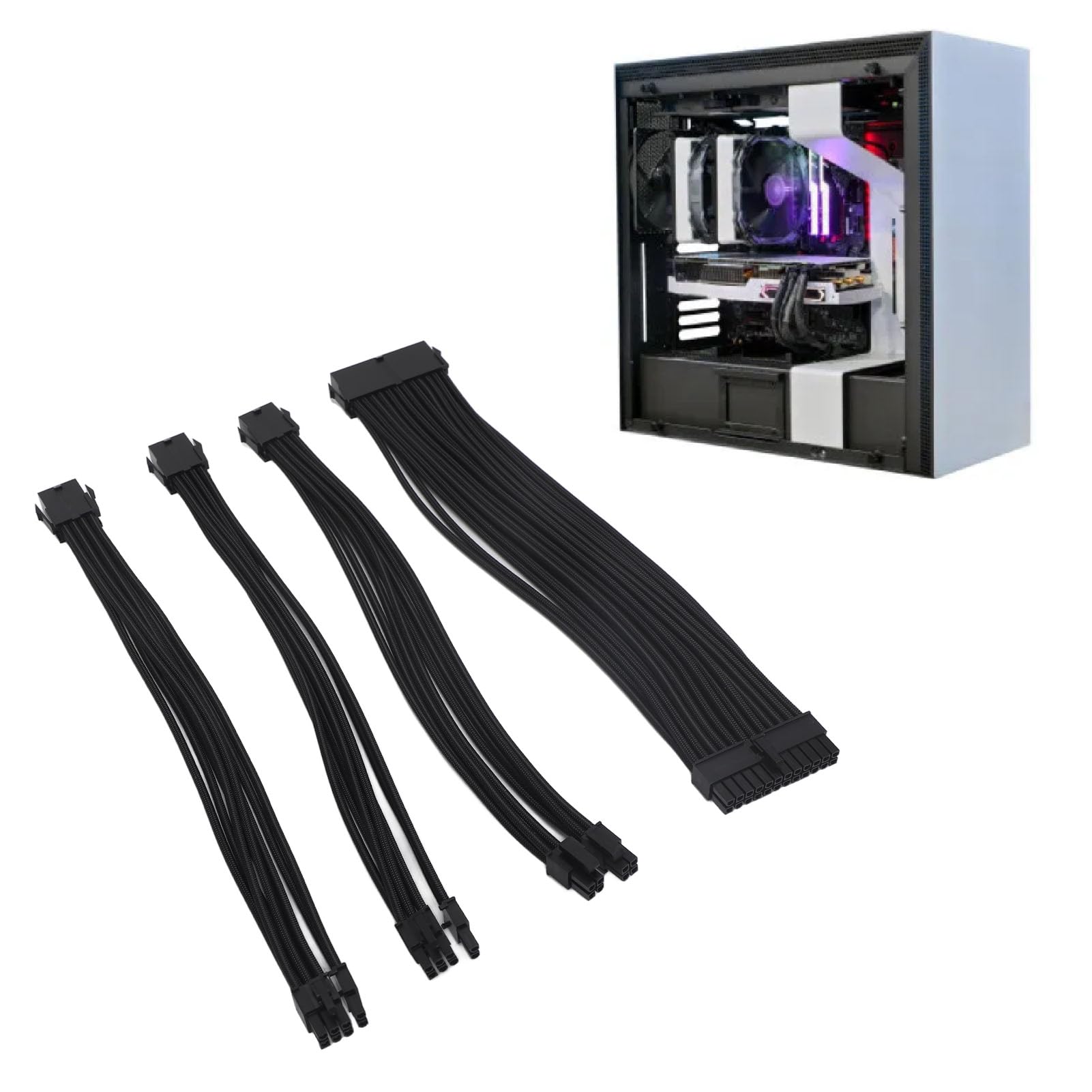 Estensione del Cavo PSU, 30 Cm 4 Parti Set di Cavi di Estensione PC con Pettine GPU (BLACK)