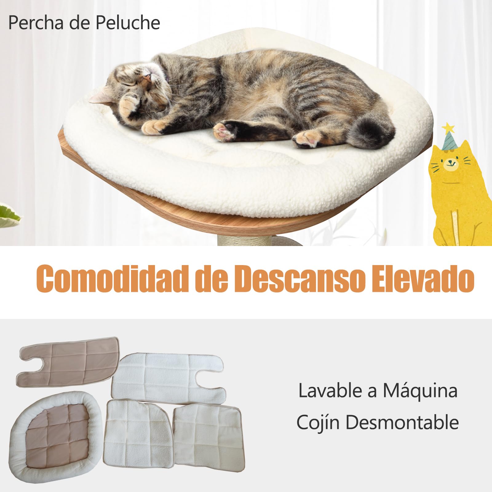 GOPLUS Árbol para Gatos de Madera de XXL 175 CM, Torre para Gatos de 6 Niveles con Poste Rascador de Sisal, Diseño Antivuelco, Cojines Cómodos, 59×49×140CM