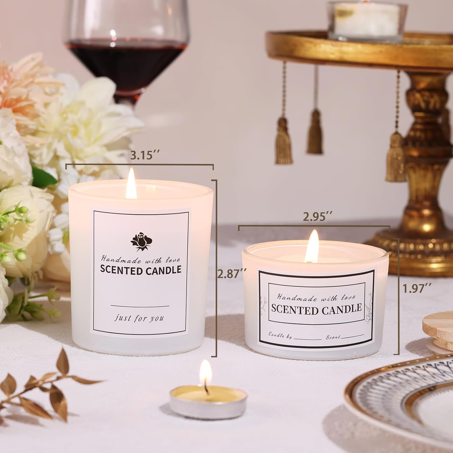 sunnyfuture 16 Pack Matte White Candle Jars, 8pcs 7oz + 8pcs 4oz Candle Jars for Making Candles with Wooden Lids and Labels for DIY, Gifts, Home