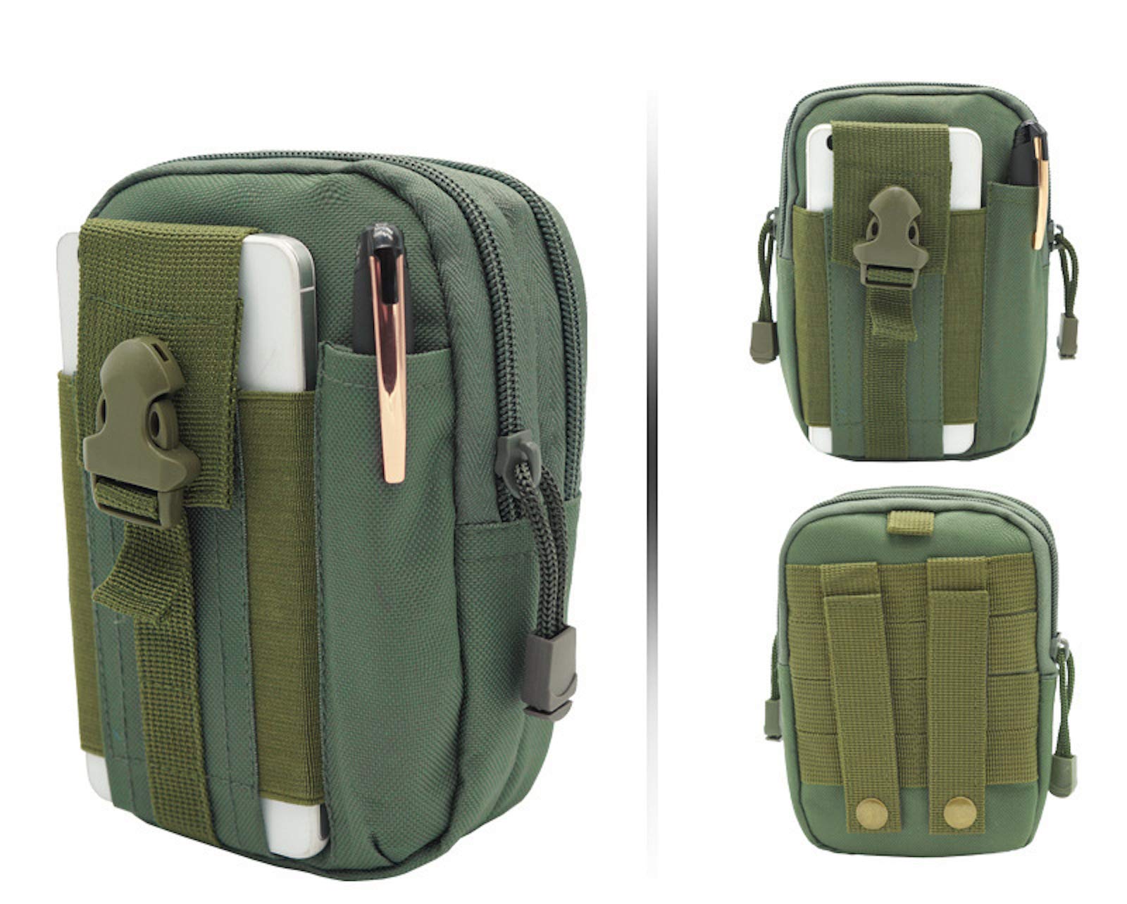 Elonglin Tactical Waist Pack Multi Purpose Bag EDC Pouch Utility with Strap Camping Hiking Nylon Pouch Cell Phone Holster Holder 4 Green