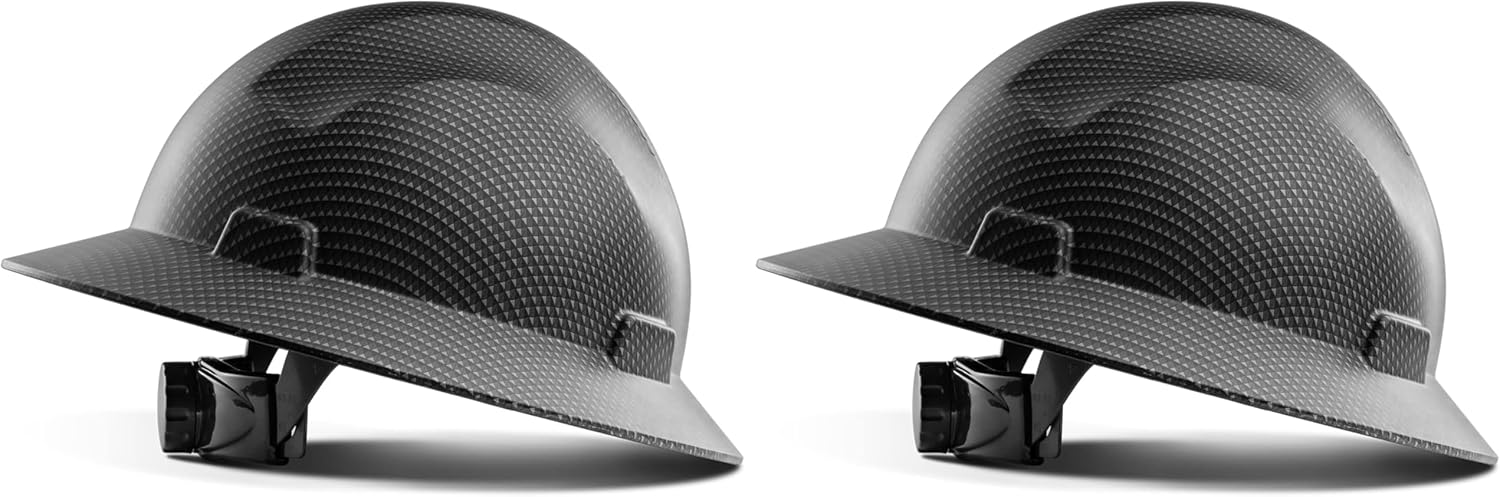 LANON Full Brim Hard Hat, OSHA Construction Work Approved, Premium Grey Dots Design, FRP Safety Helmet with 4 Point Adjustable Ratchet Suspension, Class C (Pack of 2)