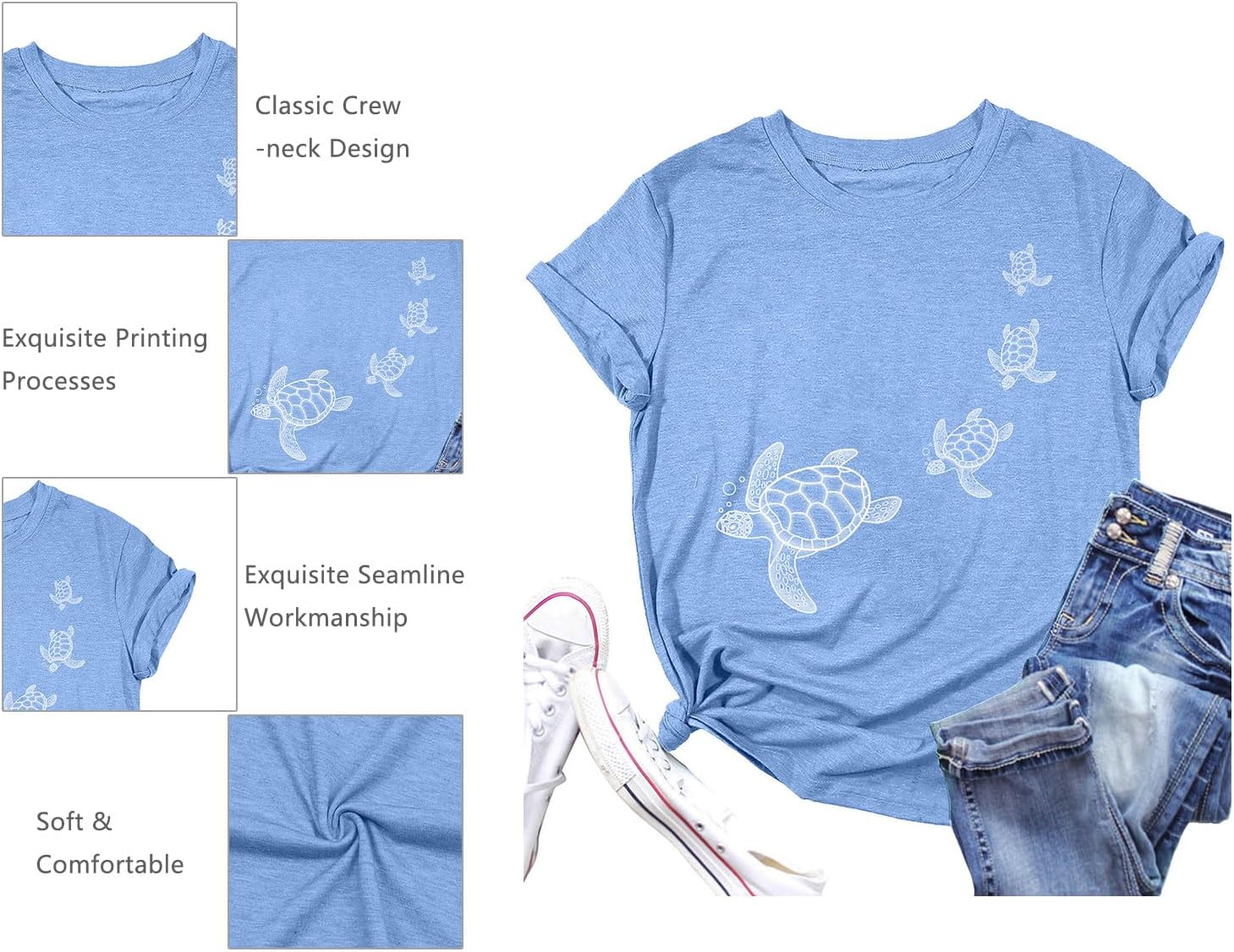 Sea Turtle Shirt for Women: Funny Animal Print Tee Ocean Life T Shirt Hawaiian Vacation Summer Tops - Image 5