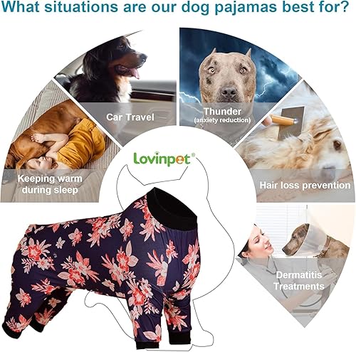 Miniatura 10 de LovinPet Pitbull - Pijamas de Navidad  Camisa calmante para la ansiedad de mascotas, pijama antilamidas para perros, estampado de ramo, pijamas para