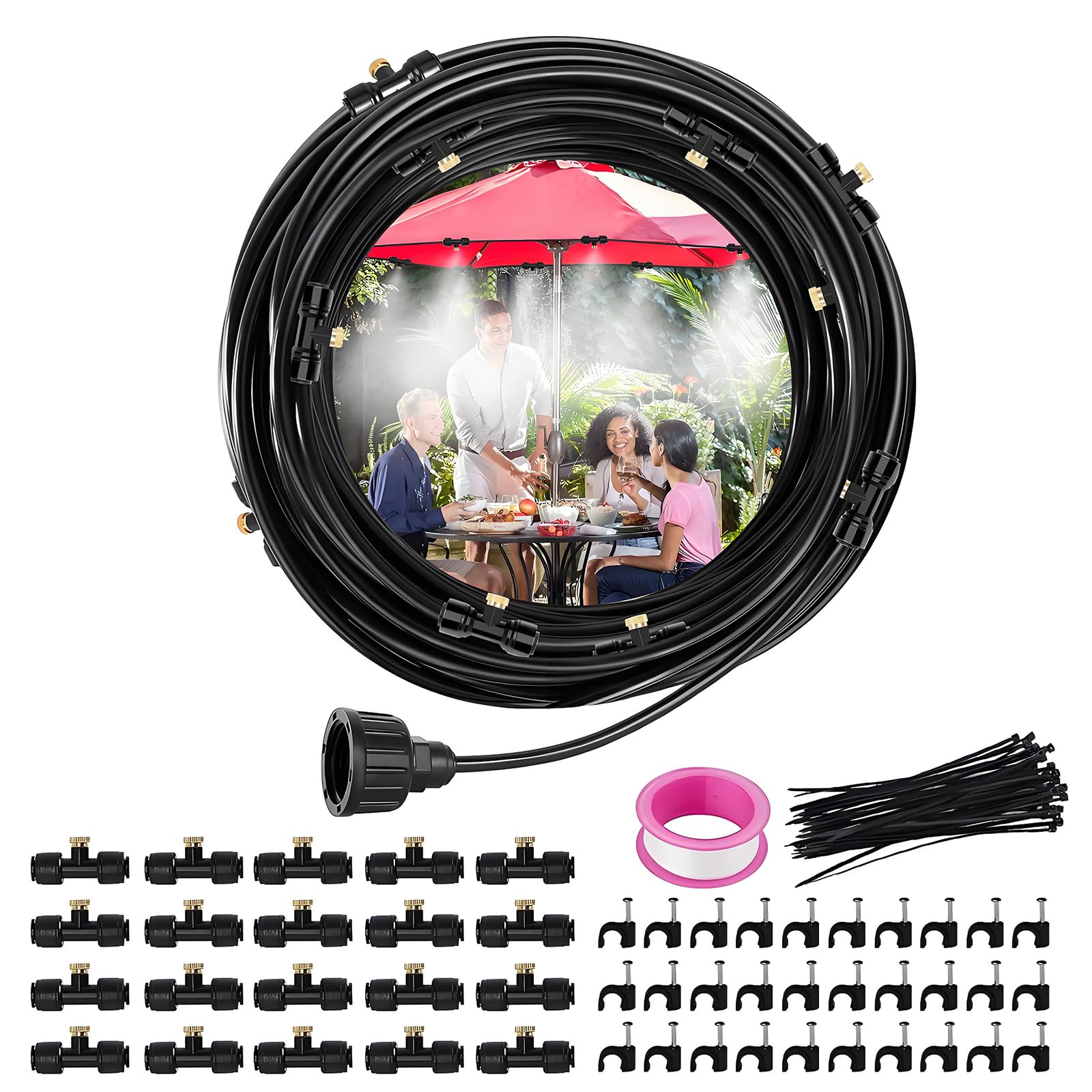 Brumisation refroidissements Système, Kit Brumisation Extérieur 60FT (18M) avec 20 Buses et pour Jardin, Terrasse, Serre, Parasol