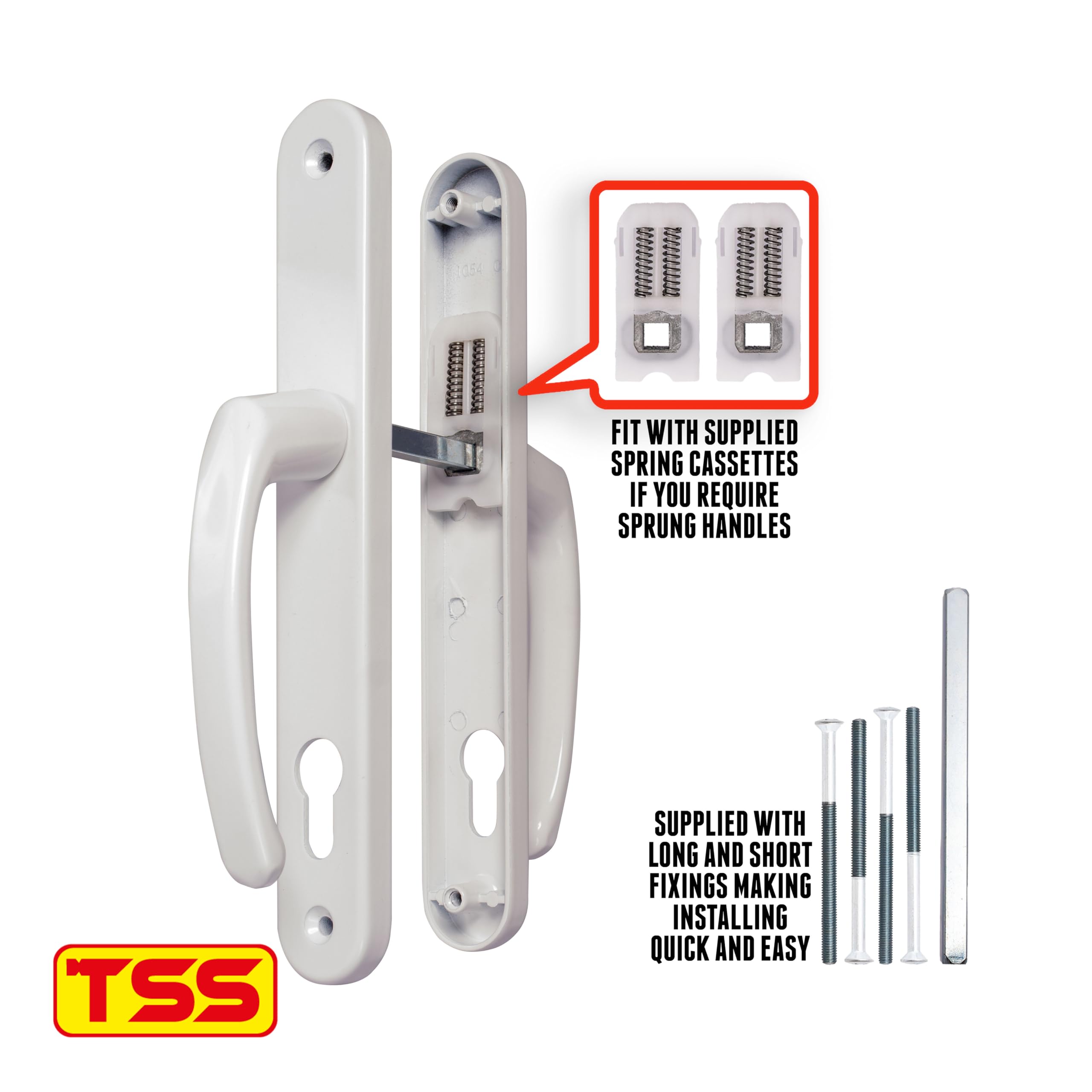 TSS 92mm UPVC Door Handle with 210mm Centre Screw on Backplate 242x34 White - Image 2