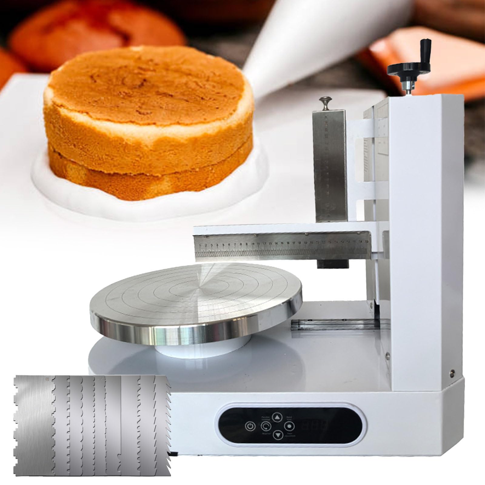 Máquina automática para extender y decorar pasteles de 4 a 12 pulgadas, alisador eléctrico de crema con 9 raspadores de estilo, velocidad ajustable de 60 a 320 rpm