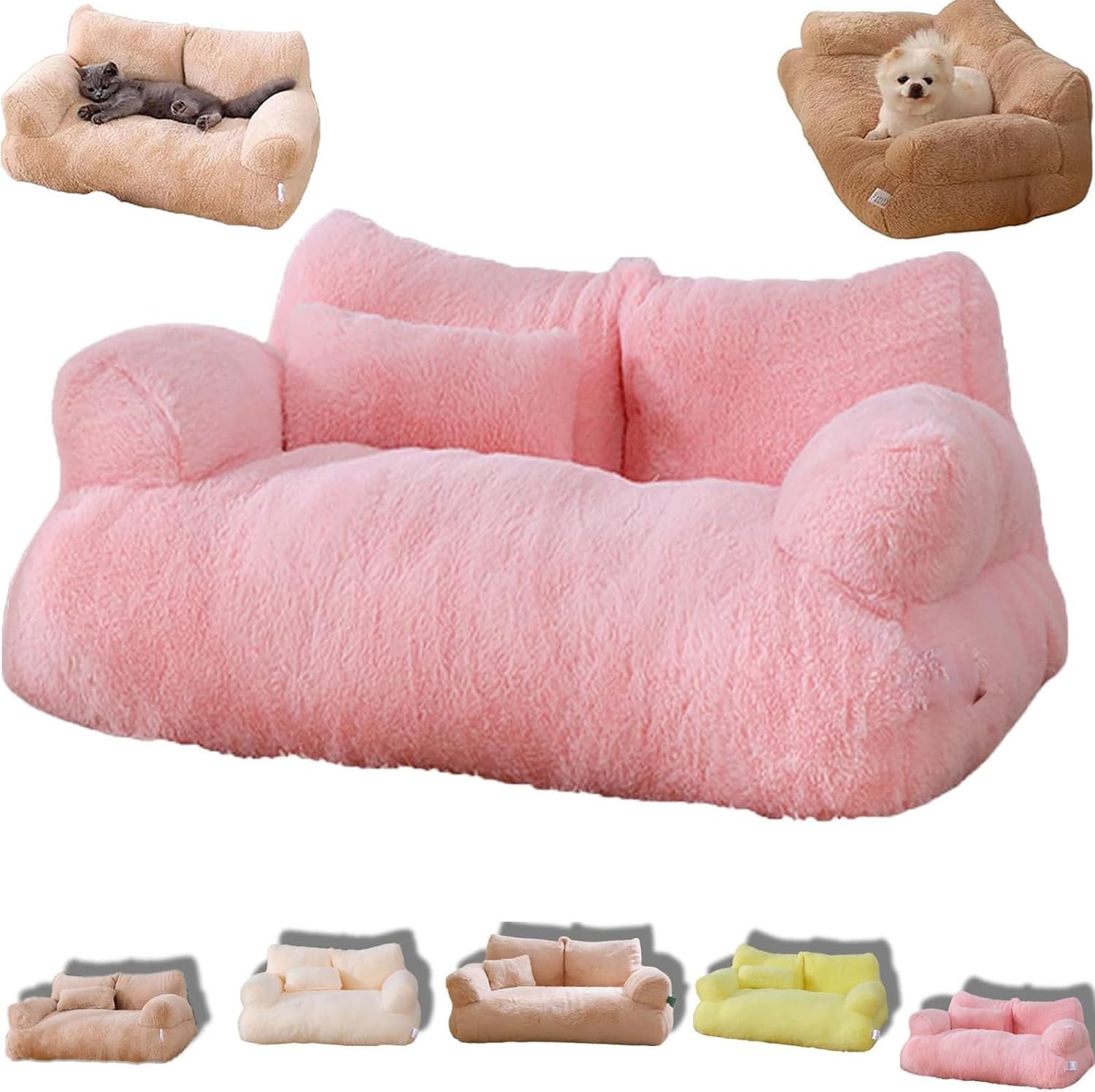 Pelinuar Calming Pet Sofa,Calming Dog Bed Plush Pet Sofa,Soft Calming Cat Sofa Beds,Washable Cat Beds for Medium Small Dogs ＆Cats (M, Pink)