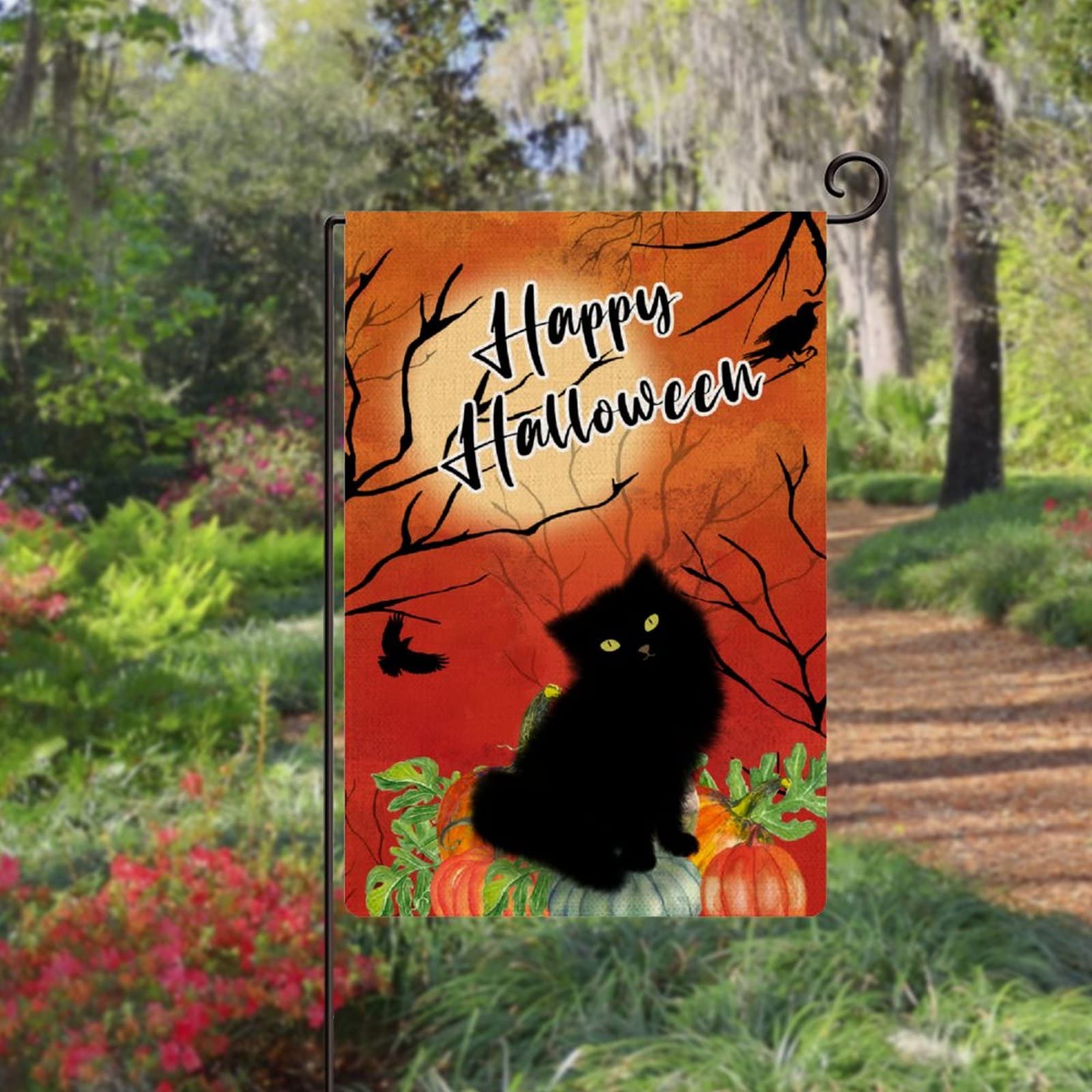 Jauageon Happy Halloween Bandiera da giardino con gatti neri e