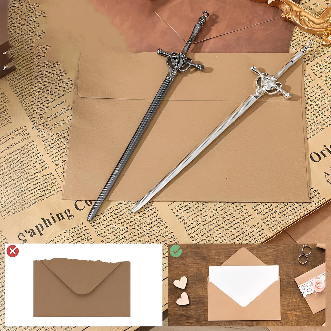 Ouvre-Enveloppes Couteau Épée Vintage 4 Pièces pour Bureau Maison
