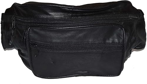 Miniatura 2 de Leatherboss Riñonera Jumbo de cuero genuino con bolsillo lateral con cremallera para hombres y mujeres color negro Negro 22 x 7