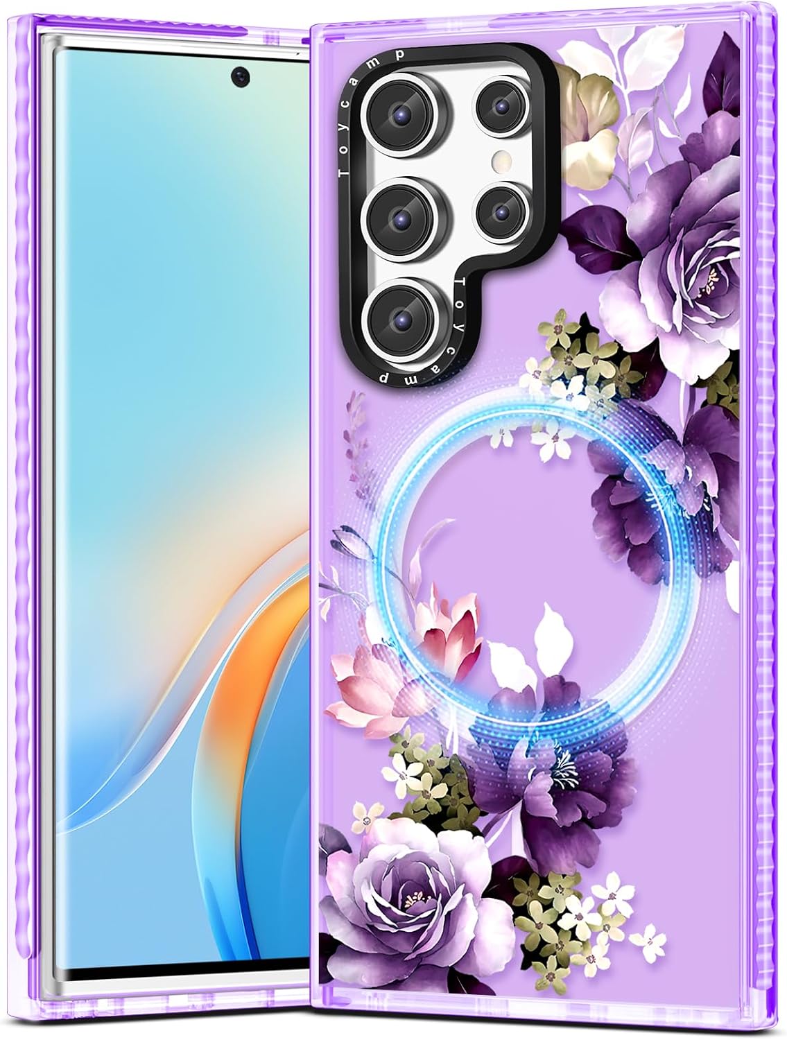 Toycamp for Samsung Galaxy S25 Ultra Case - Compatible with MagSafe Women Girls Cute Phone Cover Magnetic with Shockproof Protective Girly Aesthetic Designer for Samsung S25 Ultra Case, Purple Flower