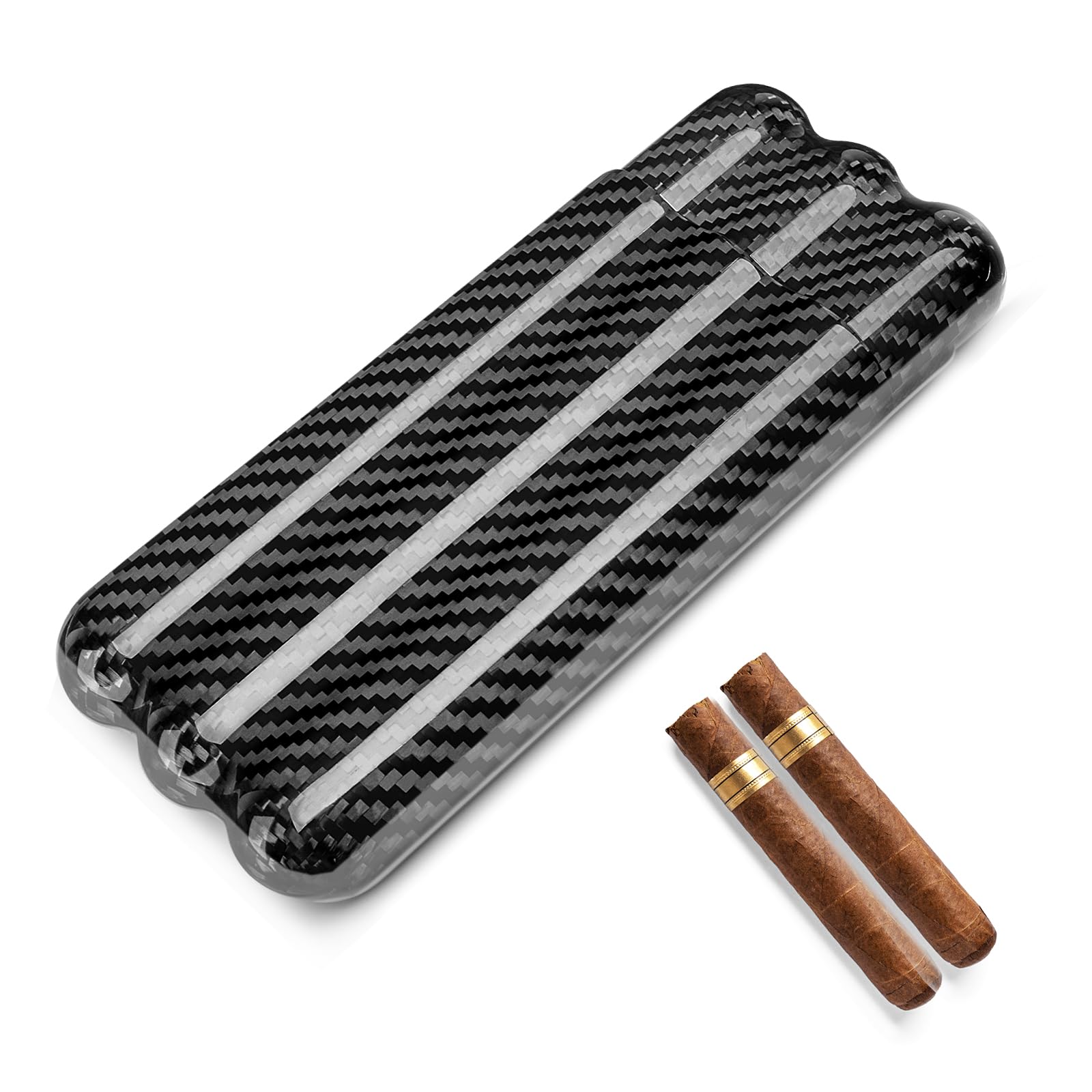 Cigar Case Black Carbon Fiber 3-Cigar Case Lightweight Cigar Storage Tube Holder Travel Cigar Humidor For Up To 57 Ring Gauge Cigars