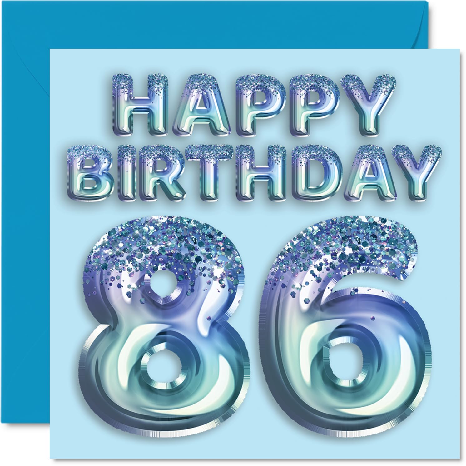 86th Birthday Card for Men - Blue Glitter Party Balloon - Happy Birthday Cards for 86 Year Old Man Great Grandpa Grandad Dad Gran, 145mm Bday Greeting Cards Gift