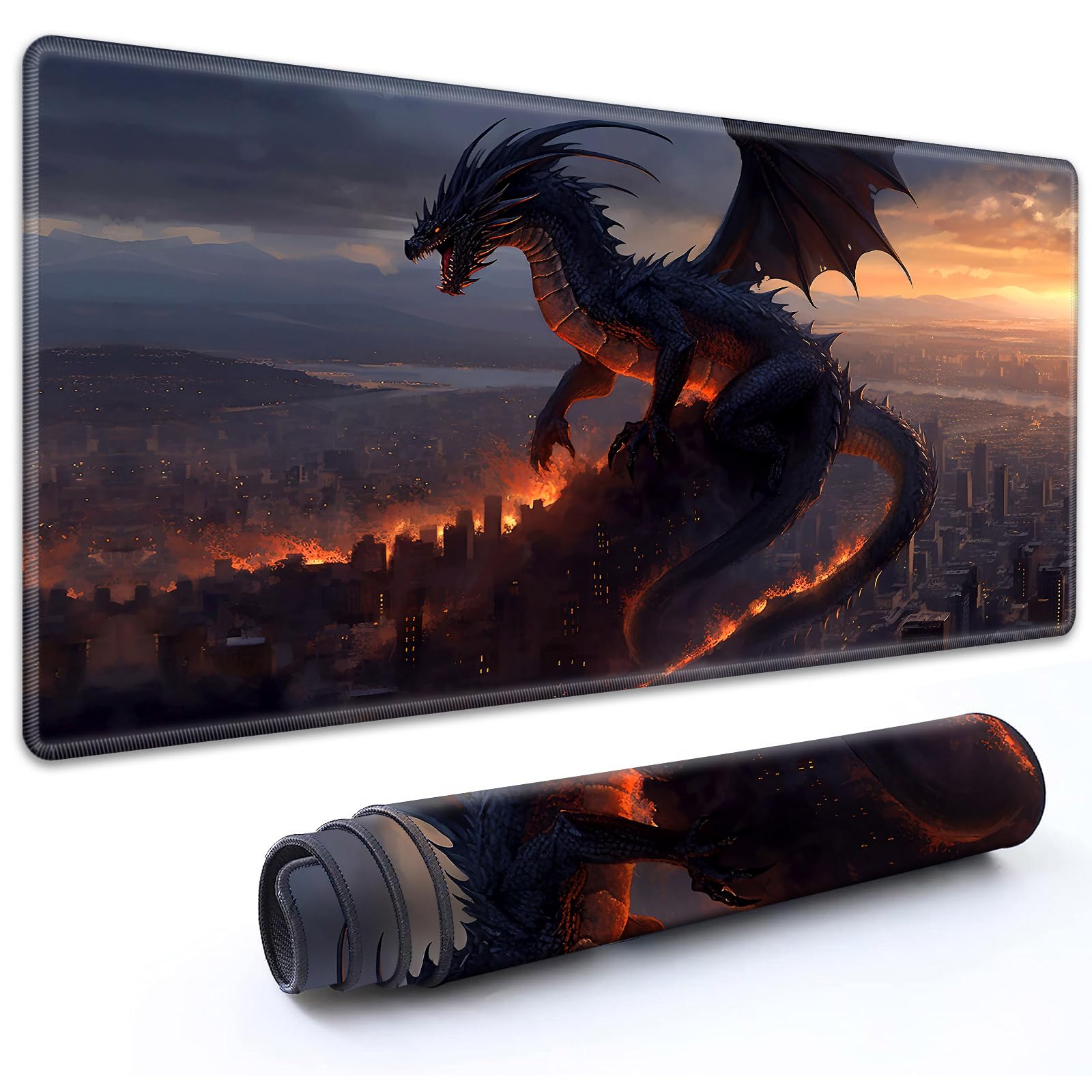RMJKXQZG for MTG Playmat 27.5" x 15.74" with High Elastic Rubber Base Non-Slip Rubber Sole HD Printing for TCG Mat Magic Playmats MTG Game Mat, Dragons Over The City