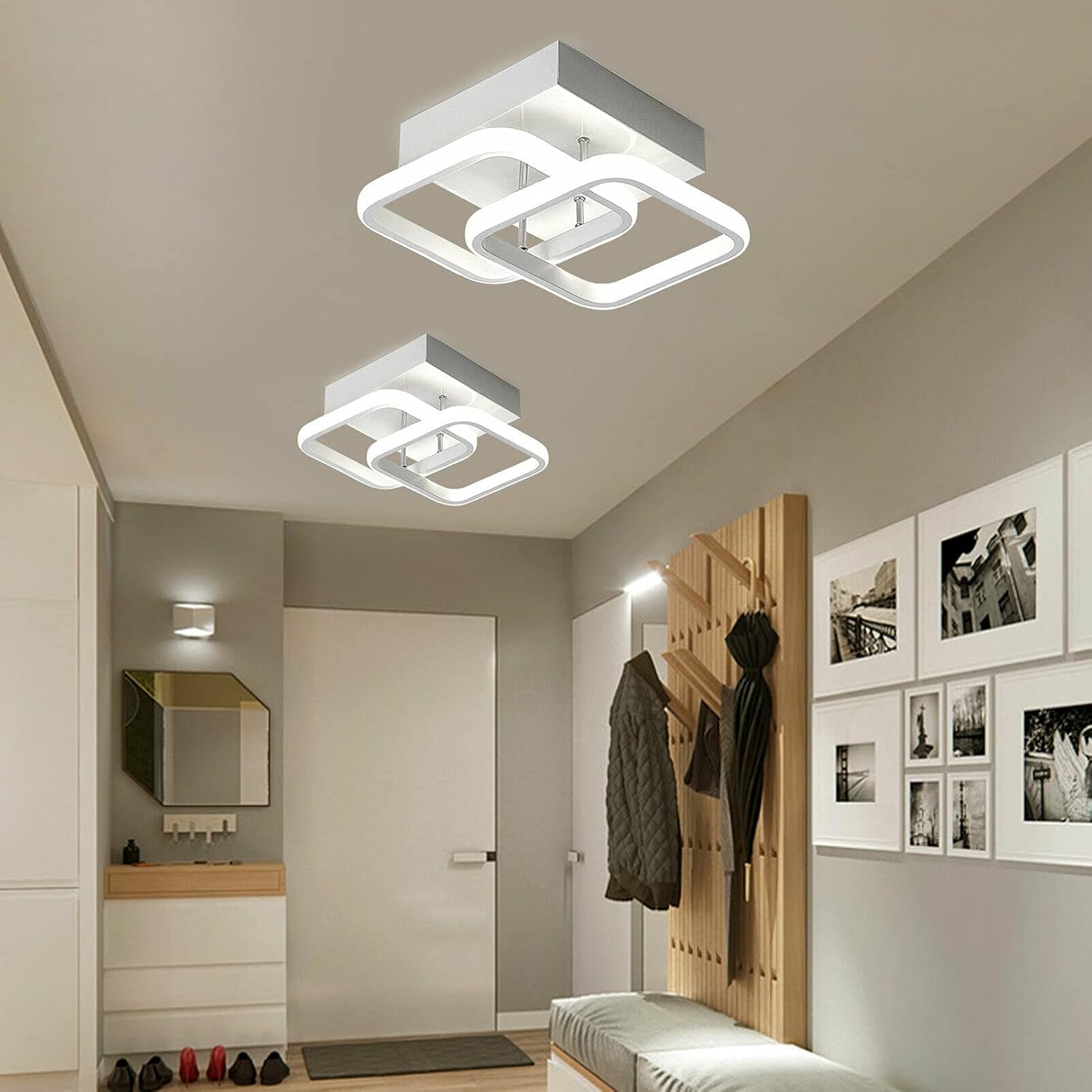 9.44'Modern Hallway LED Ceiling Light,Square Flush Mount Ceiling Lighting Fixture,Bathroom Mini 2 Head Acrylic Close to Ceiling Lamp Geometric Chandelier for Bedroom,Office,Living Room,Kitchen 22W