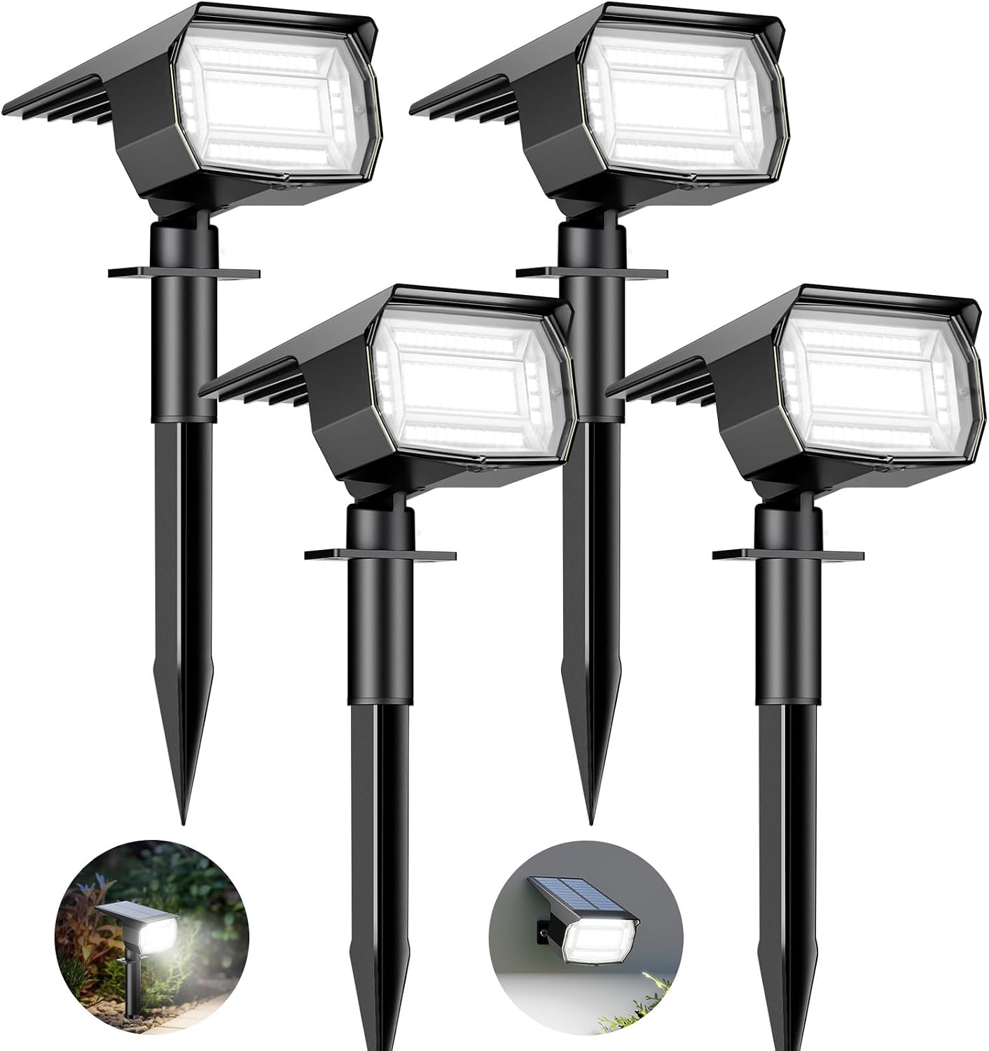 btfarm 4 Pack Solar Lights Outdoor Garden, 72 LED Solar Spot Lights 3 Modes IP65 Waterproof Garden Uplighters Solar Powered, Auto ON/Off Spotlight for Yard Driveway Pathway Landscape 6500K Cool White