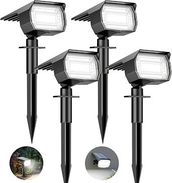 btfarm 4 Pack Solar Lights Outdoor Garden, 72 LED Solar Spot Lights 3 Modes IP65 Waterproof Garden Uplighters Solar Powered, Auto ON/Off Spotlight for Yard Driveway Pathway Landscape 6500K Cool White [Energy Class E]