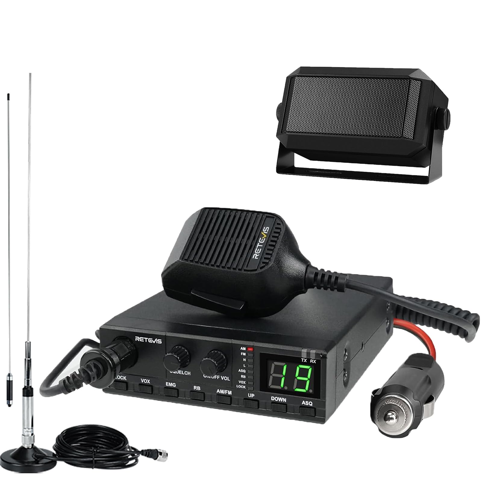 Retevis MB2 CB Radio Kit, AM/FM with 5W External Speaker &amp; Magnetic Antenna
