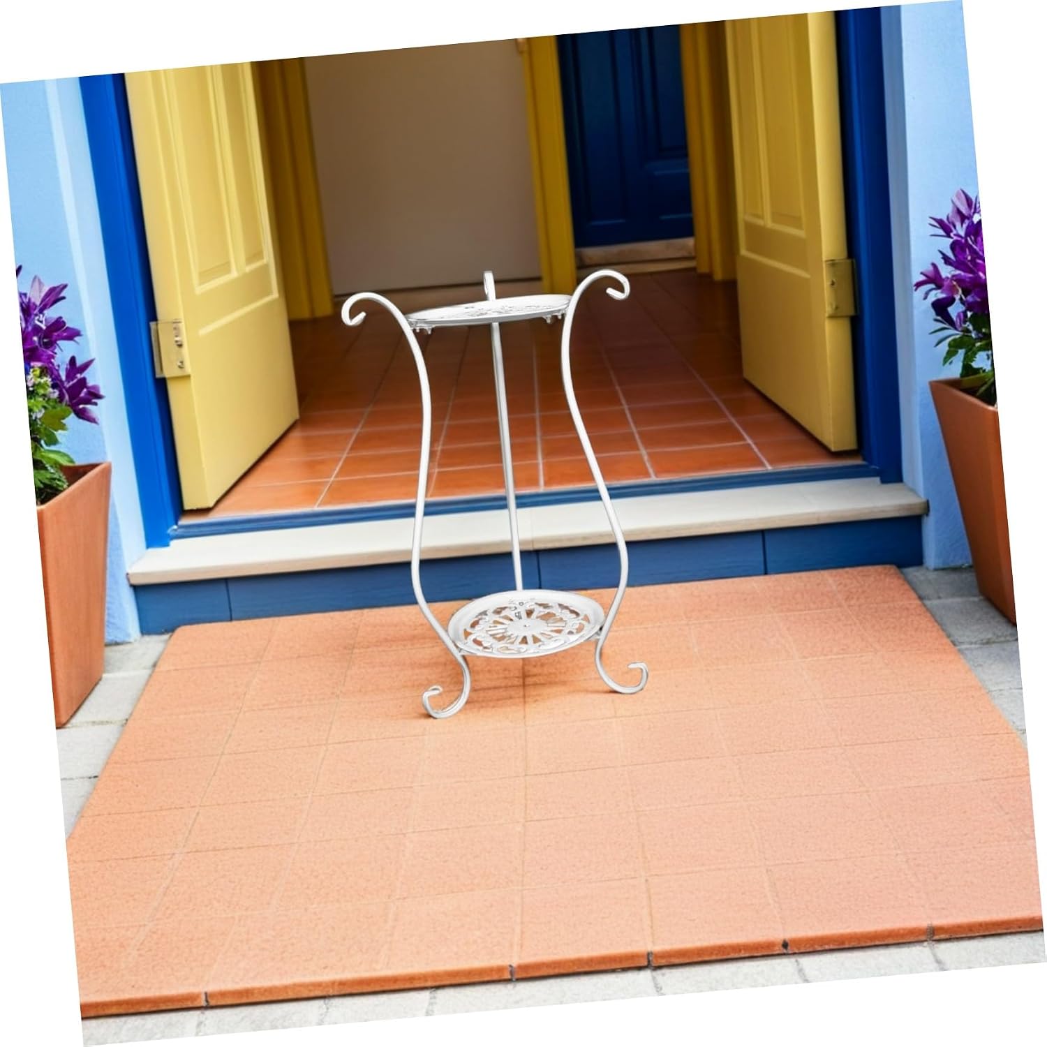 SHINEOFI Bird Bath Stand 2 Tier round Birdbath Pedestal and Stable Construction Metal Tall Weather Resistant Iron Material for Garden and Outdoor Use