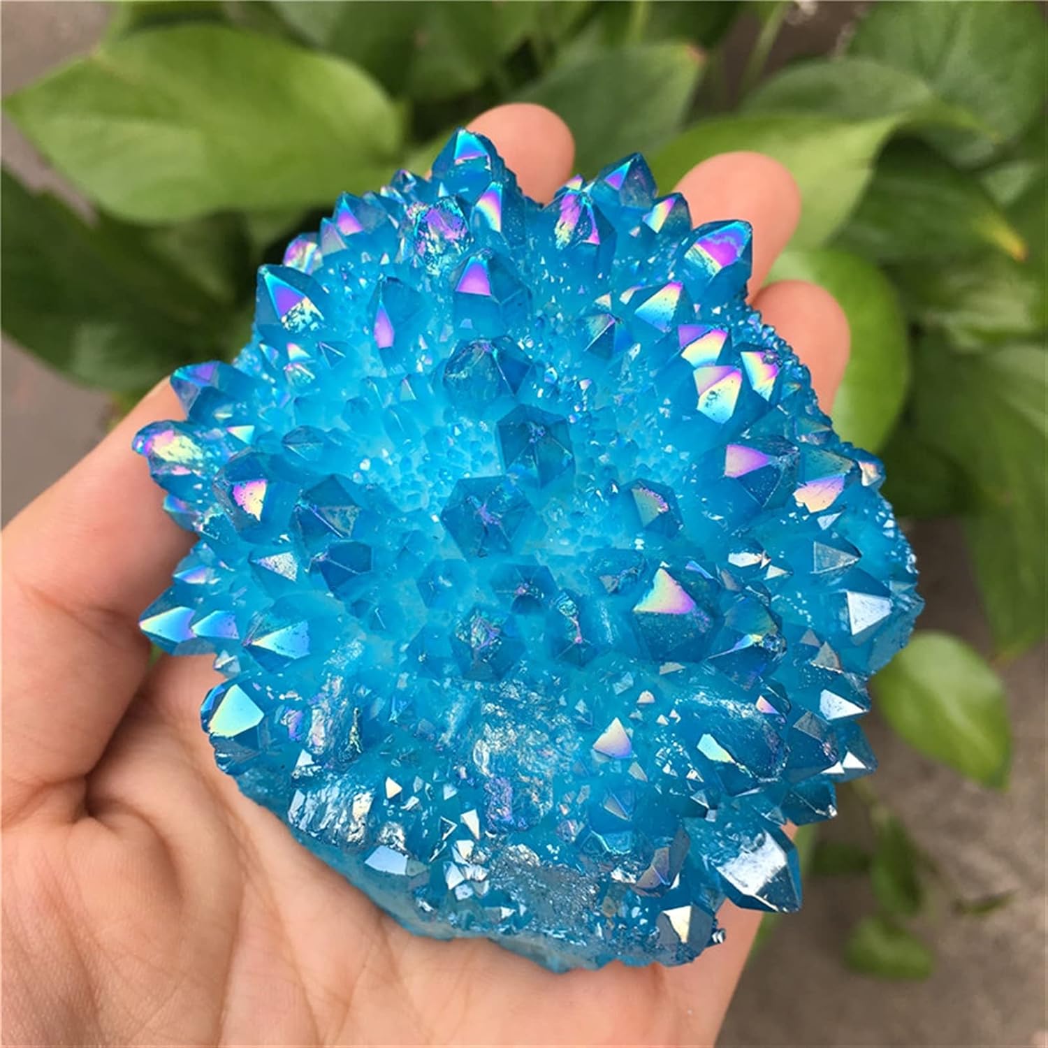 Gemstones HOT Beautiful Electroplate Blue Aura Quartz Crystal C