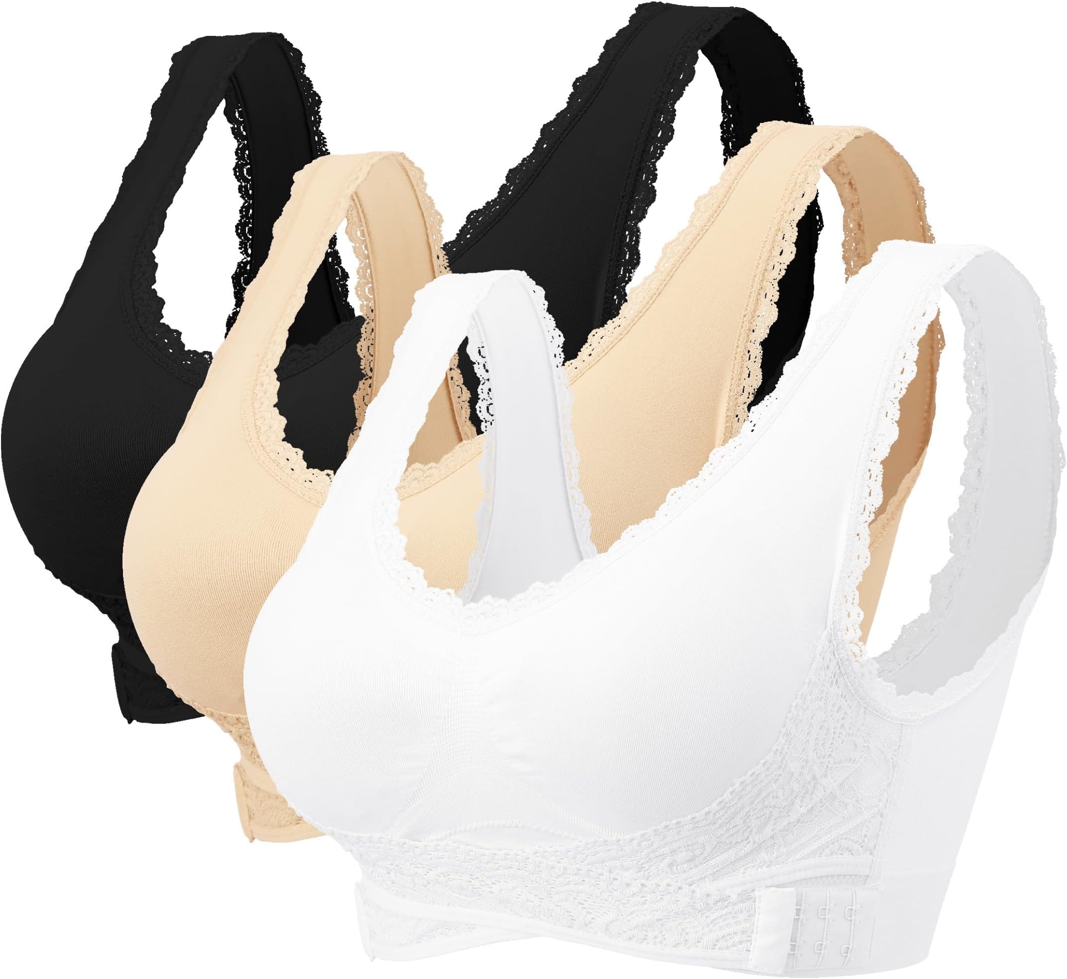 LitthingWomen Wireless Lace Bra - Adjustable Front Cross Side Buckle Bras Seamless Comfy Wide Straps Underwear Plus Size for Leisure Yoga