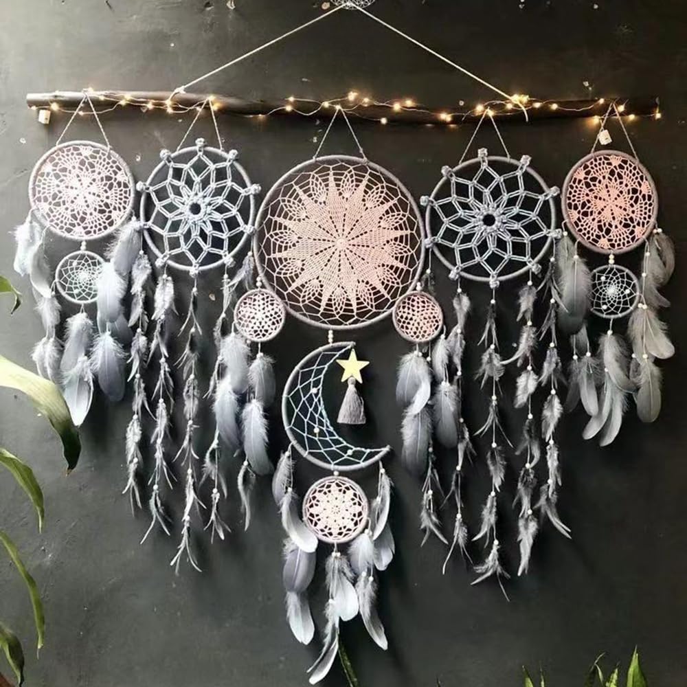 Juego de 5 atrapasueños colgantes de luna grande, color flor