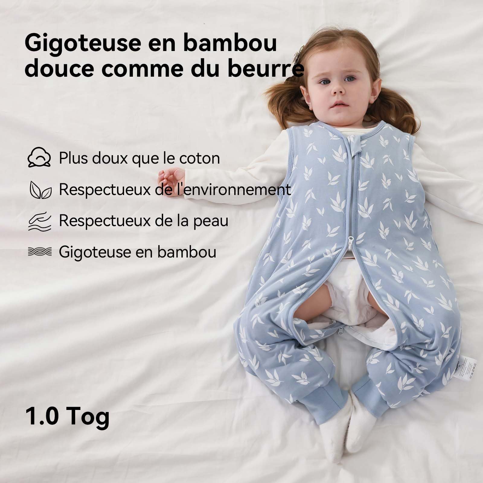 Gigoteuse pour bébé avec Jambes, Indice de Chaleur 1.0 Tog, Lot de 2, en Rayonne Ultra-Douce fabriquée à partir de Bambou, Sac de Couchage en Fibre de Bambou pour garçons et Filles(Bleu,M)