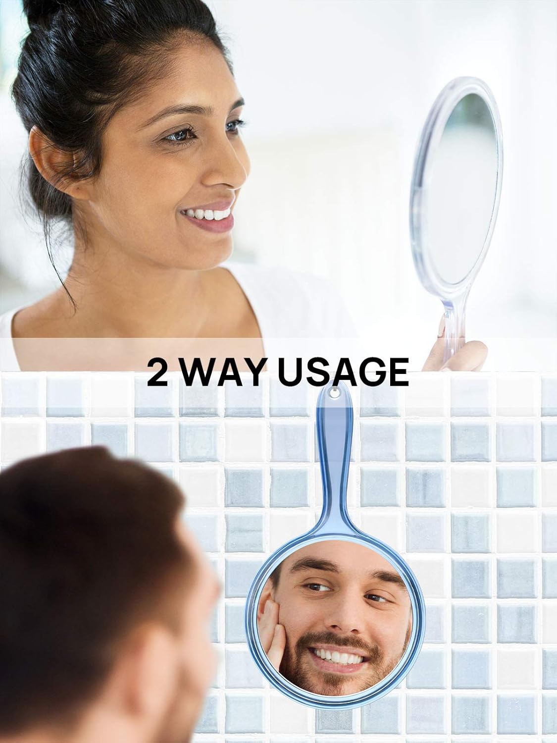 OMIRO Hand Mirror, Double-Sided Handheld Mirror 1X/3X Magnifying Mirror with Handle, Set of 3 (Mix Colors) : Beauty & Personal Care