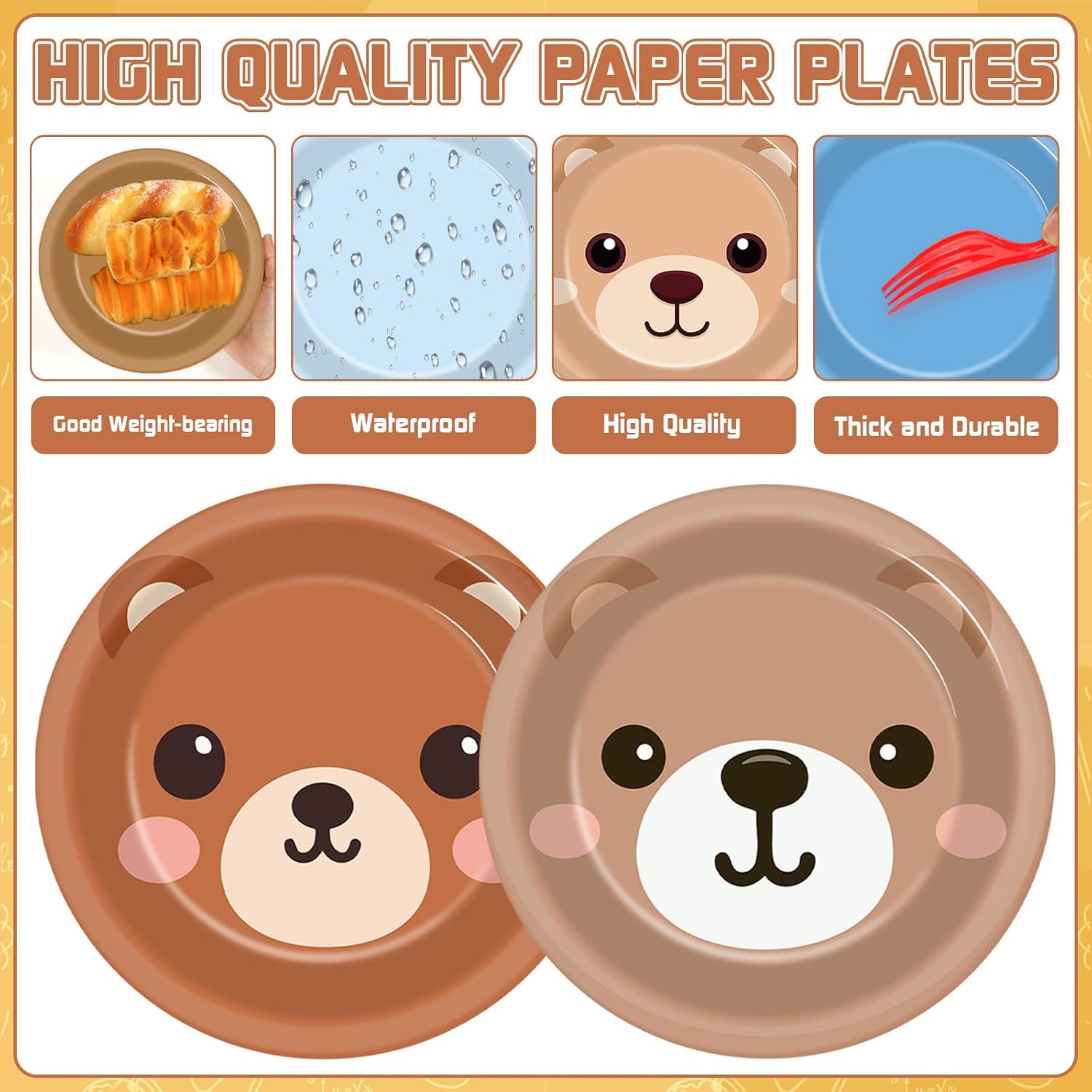 60PCS Blue Bear Birthday Party Plates Dusty Blue and Brown Disposable Paper Dessert Plates for Bears Themed Birthday Decorations Party Tableware Set for Gender Reveal Baby Shower Parties Supplies