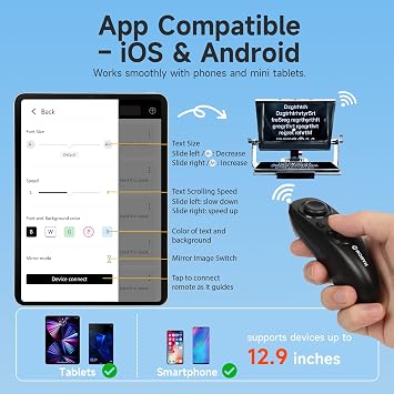 Moman Teleprompter, Metal Prompter iPad Tablets with APP Remote Control for DSLR Camera Camcorder Smartphone Mobile,for Tablets Autocue Camera Prompting,Metal Prompter Kit(MT12,12inch)