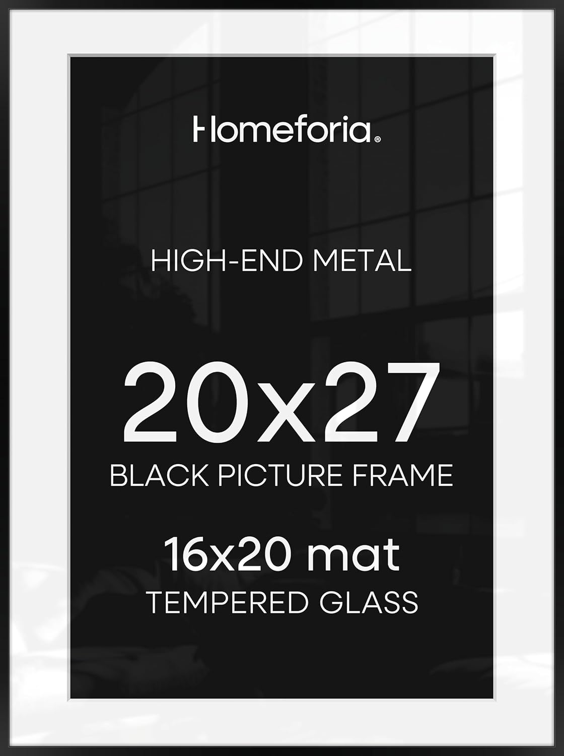 Homeforia 20x27 Picture Frame Black, High End Metal 20x27 Poster Frames with Mat 16x24 for Photo, 20 x 27 Black Frame Matted to 16 x 24 inch Print, 27x20 Thin Frame, Tempered Glass, Wall Kit, Set of 1