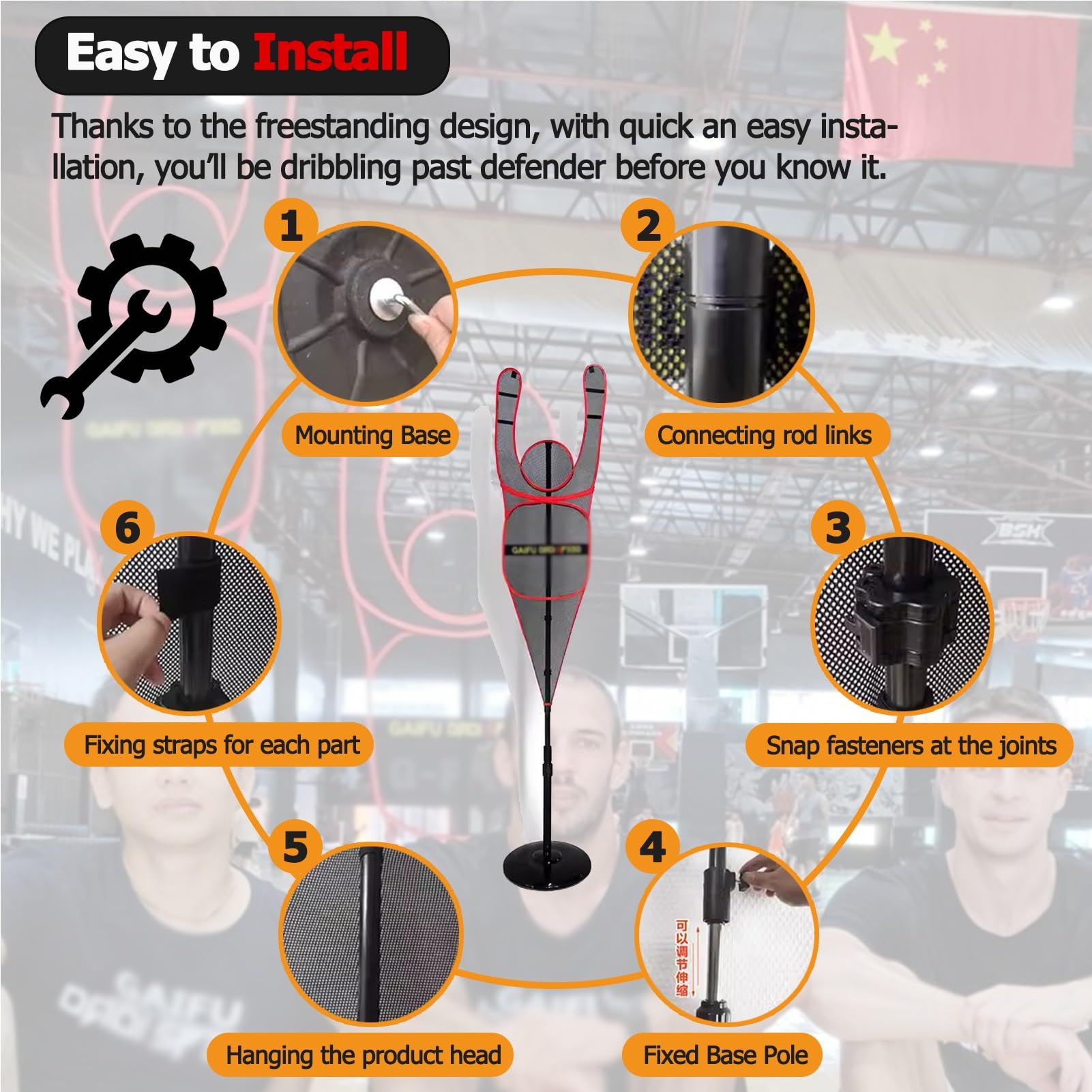 Manichino da Allenamento Portatile per difensore per Basket, manichino da Allenamento Indipendente Regolabile per Dribbling, tiri, passaggi (Red)